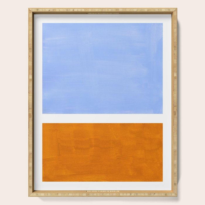 Pastel Royal Blue Yellow ochre Mid Century Modern Abstract Minimalist Rothko Color Field Squares Serving Tray Gallery Image 1