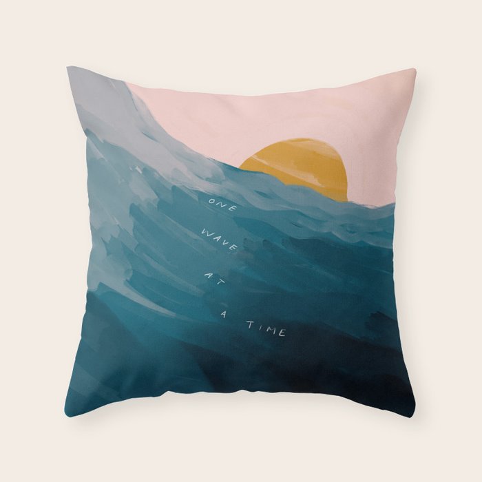 "One Wave At A Time" Throw Pillow Gallery Image 1