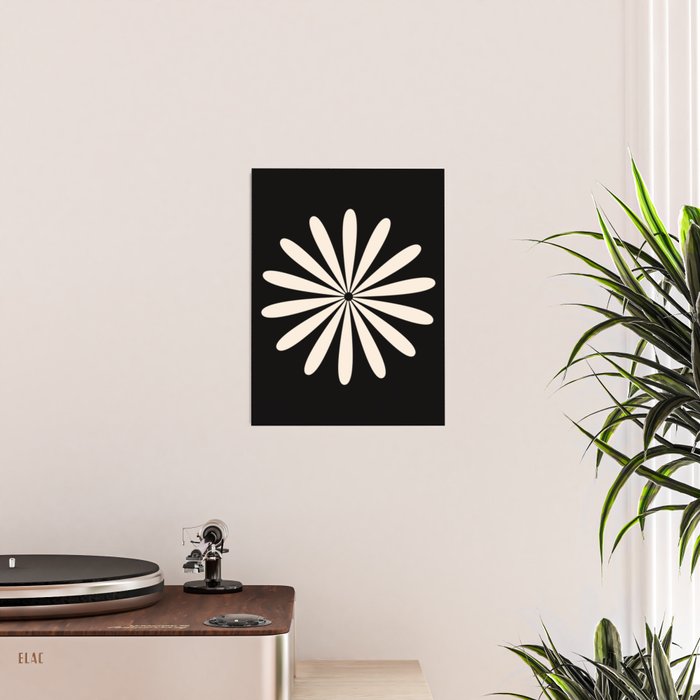 Big Daisy Retro Minimalist Flower Black and Almond Cream Poster Gallery Image 2