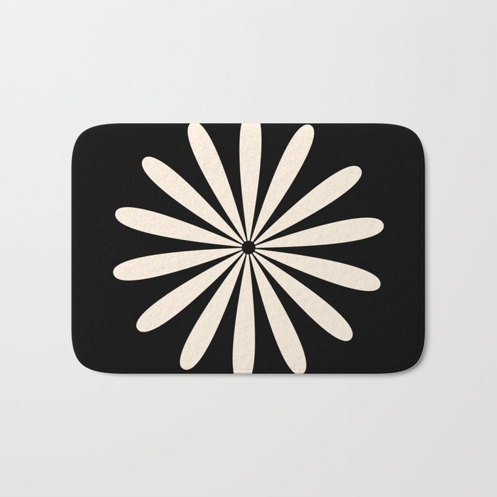 Big Daisy Retro Minimalist Flower Black and Almond Cream Bath Mat Gallery Image 1