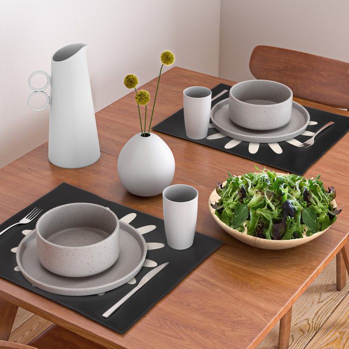 Big Daisy Retro Minimalist Flower Black and Almond Cream Placemat Gallery Image 2