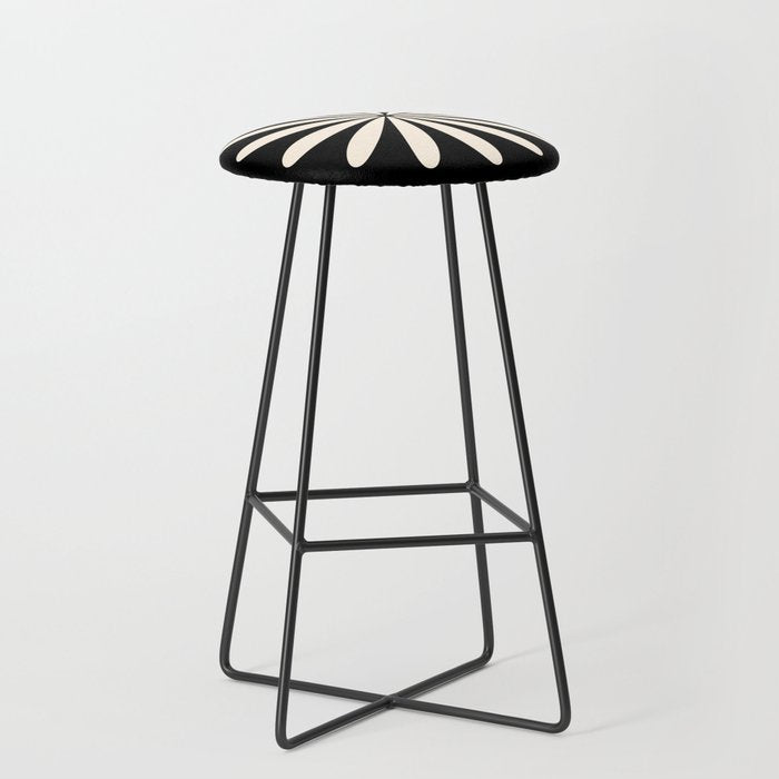 Big Daisy Retro Minimalist Flower Black and Almond Cream Stool Gallery Image 1