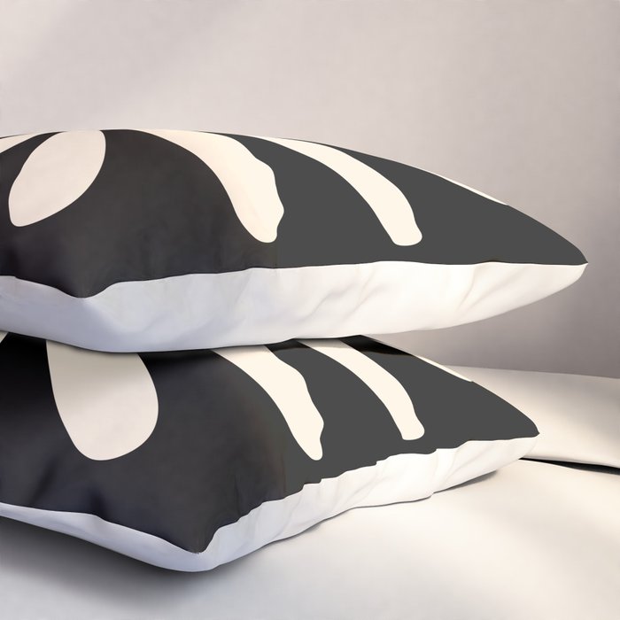 Big Daisy Retro Minimalist Flower Black and Almond Cream Pillow Sham Gallery Image 3