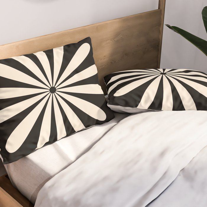 Big Daisy Retro Minimalist Flower Black and Almond Cream Pillow Sham Gallery Image 2