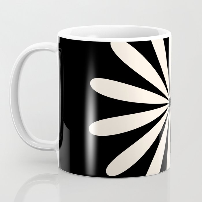Big Daisy Retro Minimalist Flower Black and Almond Cream Coffee Mug Gallery Image 3