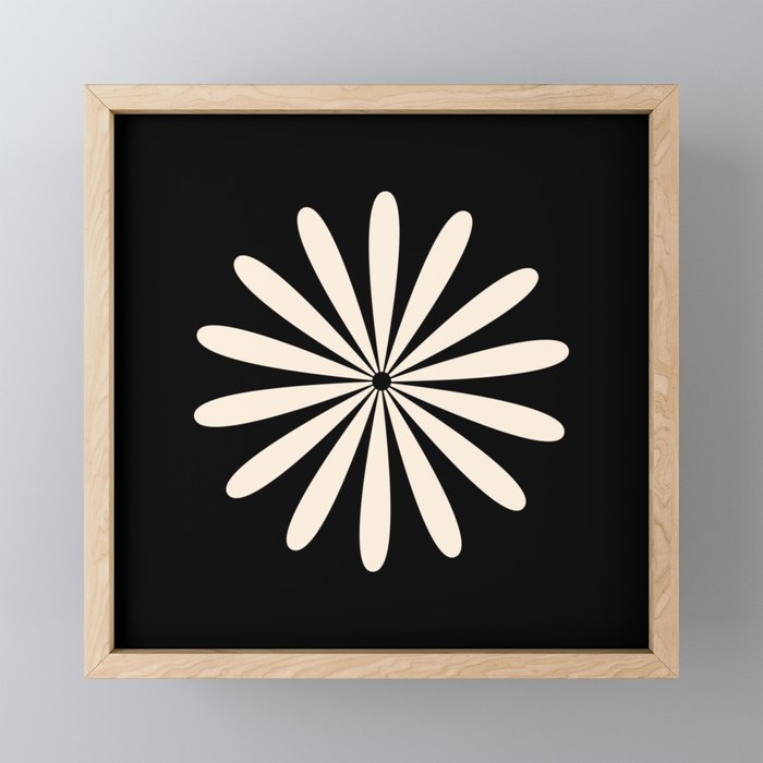 Big Daisy Retro Minimalist Flower Black and Almond Cream Mini Art Print Gallery Image 1