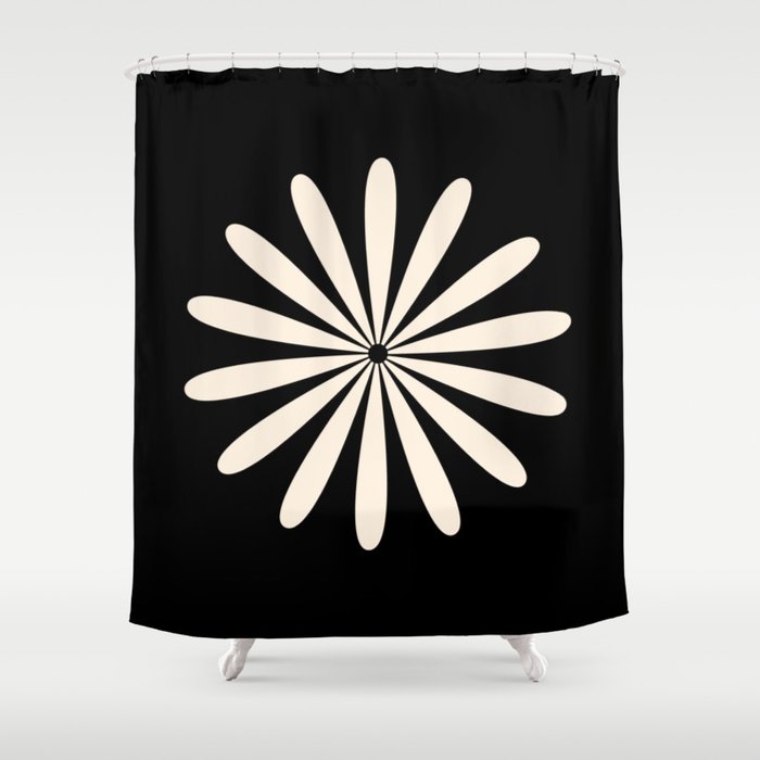 Big Daisy Retro Minimalist Flower Black and Almond Cream Shower Curtain Gallery Image 1