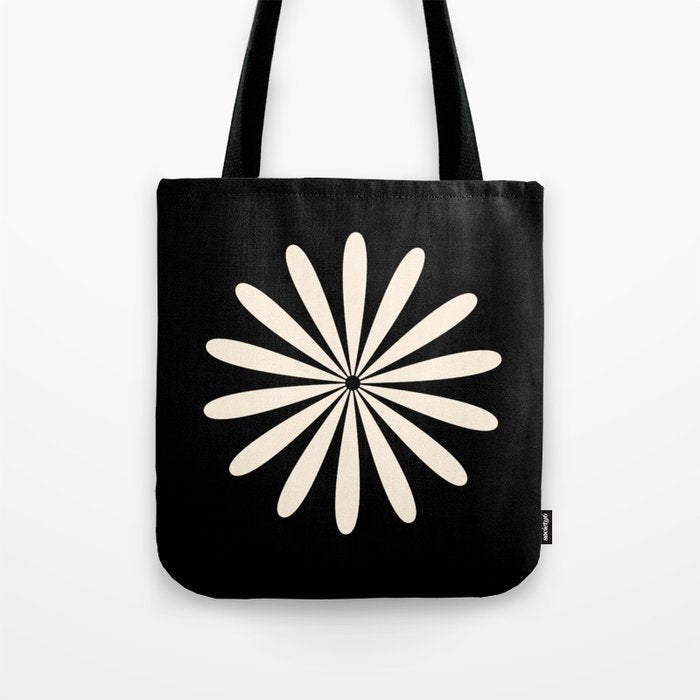 Big Daisy Retro Minimalist Flower Black and Almond Cream Tote Bag Gallery Image 1