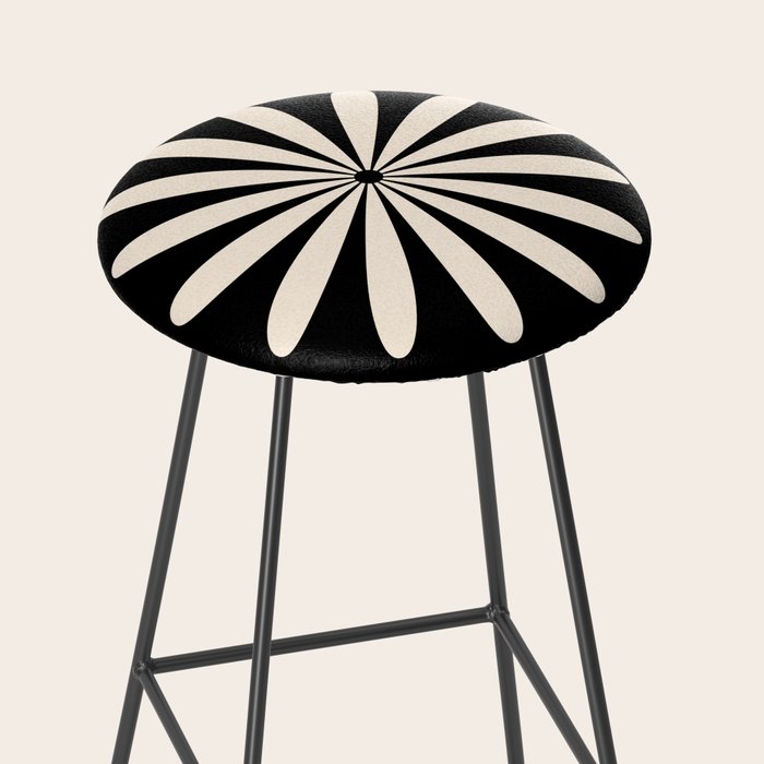 Big Daisy Retro Minimalist Flower Black and Almond Cream Stool Gallery Image 2