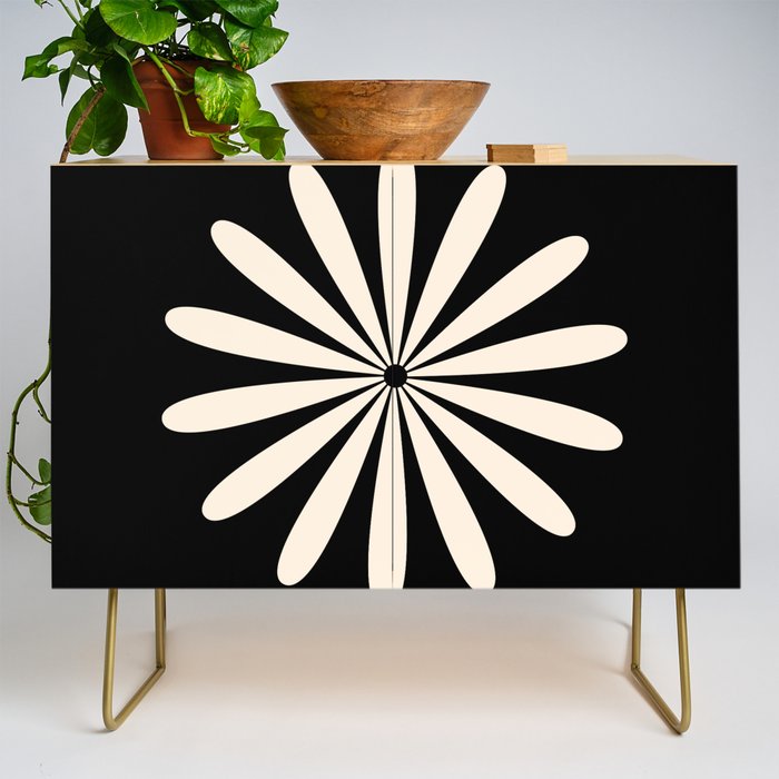 Big Daisy Retro Minimalist Flower Black and Almond Cream Credenza Gallery Image 1