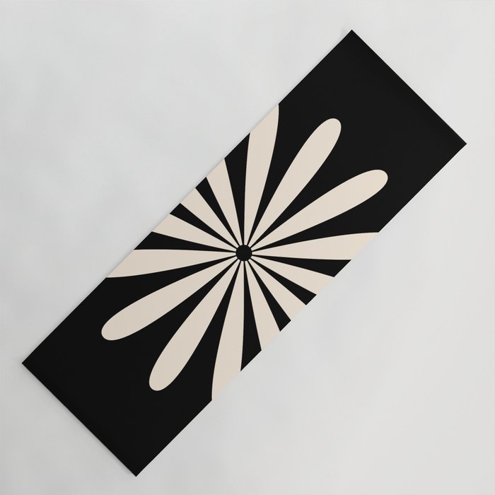Big Daisy Retro Minimalist Flower Black and Almond Cream Yoga Mat Gallery Image 1