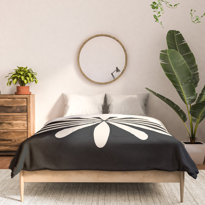 Big Daisy Retro Minimalist Flower Black and Almond Cream Comforter Gallery Image 3