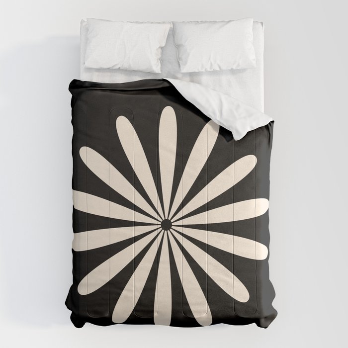 Big Daisy Retro Minimalist Flower Black and Almond Cream Comforter Gallery Image 1