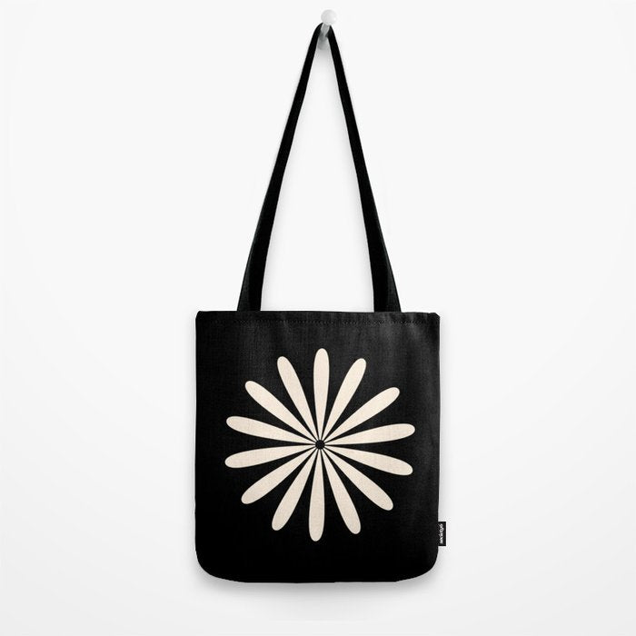 Big Daisy Retro Minimalist Flower Black and Almond Cream Tote Bag Gallery Image 2