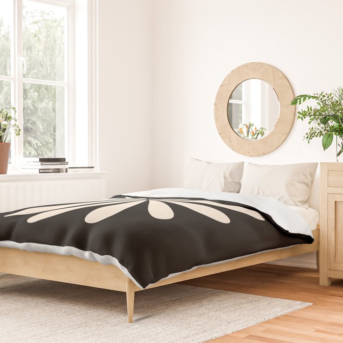 Big Daisy Retro Minimalist Flower Black and Almond Cream Duvet Cover Gallery Image 2