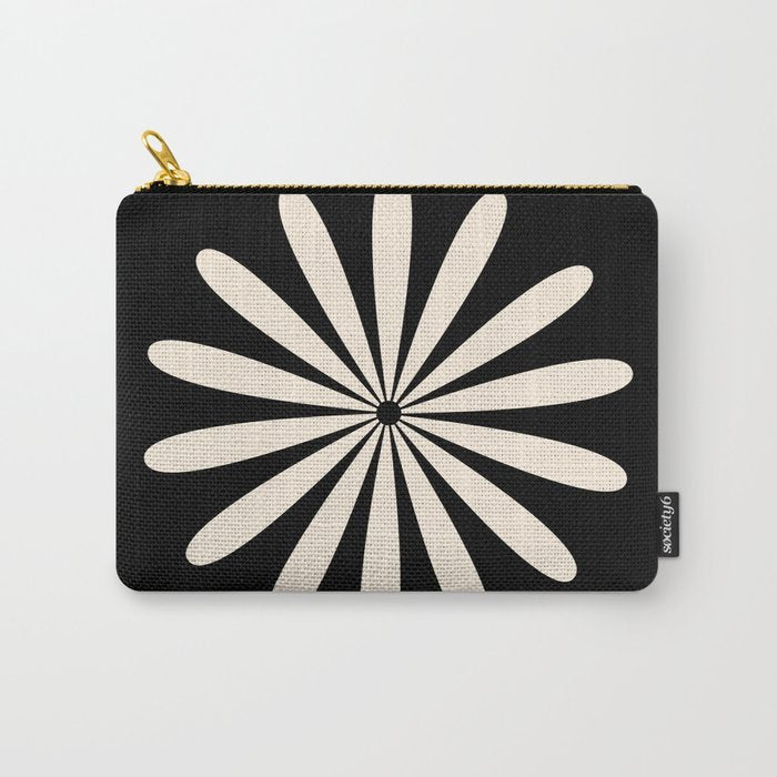 Big Daisy Retro Minimalist Flower Black and Almond Cream Carry All Pouch Gallery Image 1