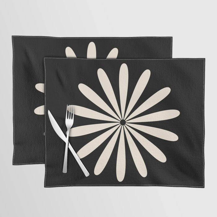Big Daisy Retro Minimalist Flower Black and Almond Cream Placemat Gallery Image 1