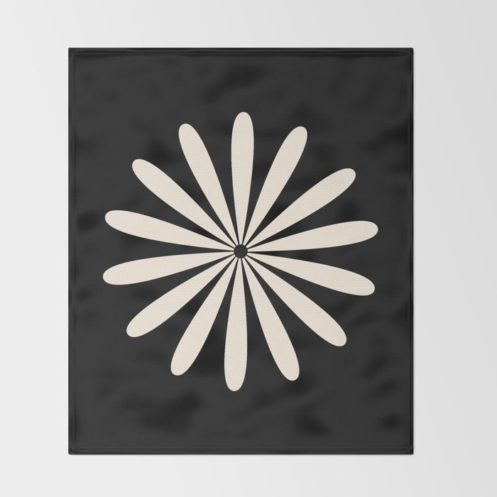 Big Daisy Retro Minimalist Flower Black and Almond Cream Throw Blanket Gallery Image 2