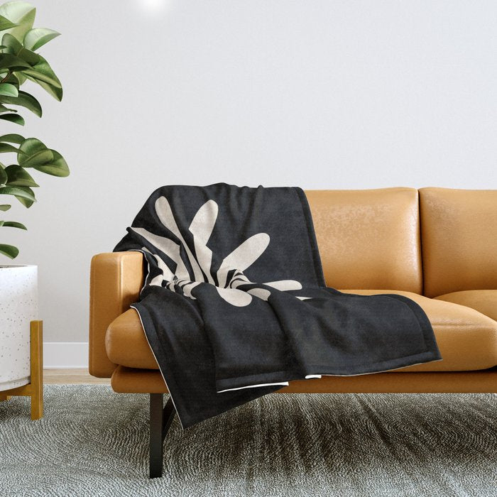 Big Daisy Retro Minimalist Flower Black and Almond Cream Throw Blanket Gallery Image 1