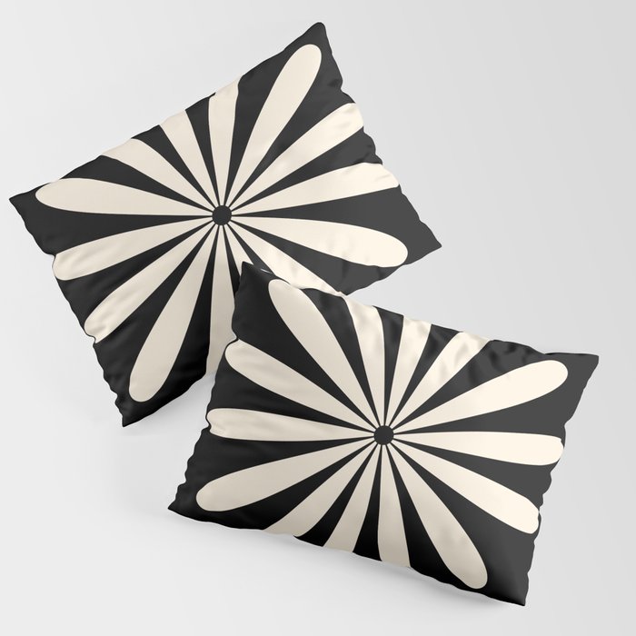 Big Daisy Retro Minimalist Flower Black and Almond Cream Pillow Sham Gallery Image 1