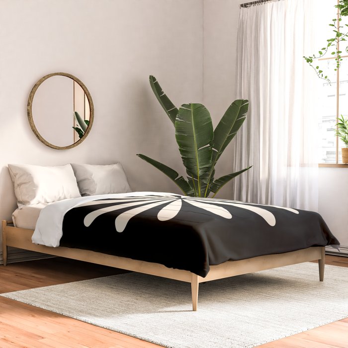 Big Daisy Retro Minimalist Flower Black and Almond Cream Comforter Gallery Image 2