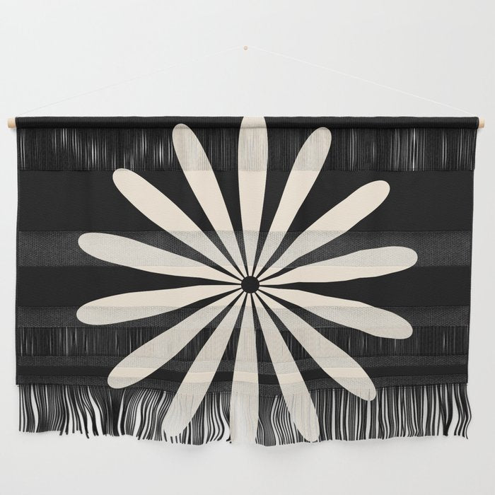 Big Daisy Retro Minimalist Flower Black and Almond Cream Wall Hanging Gallery Image 1
