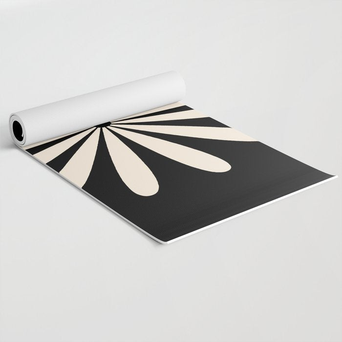 Big Daisy Retro Minimalist Flower Black and Almond Cream Yoga Mat Gallery Image 2