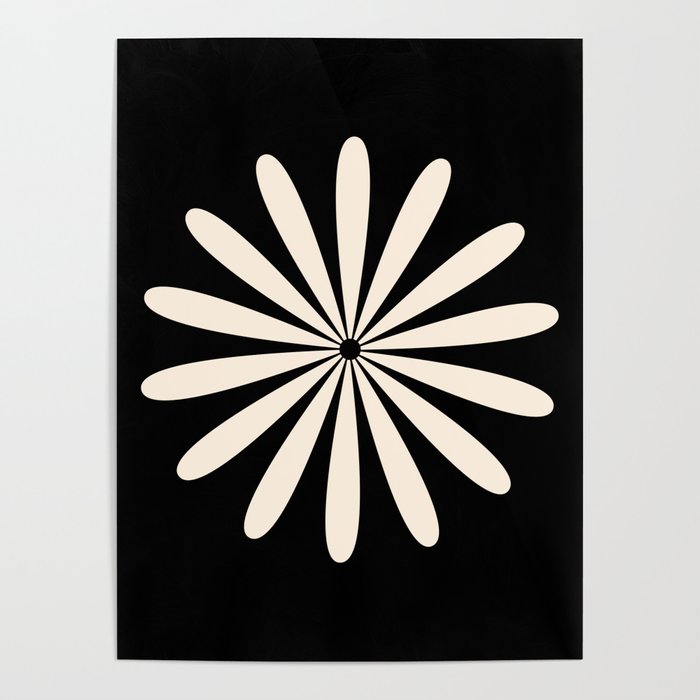 Big Daisy Retro Minimalist Flower Black and Almond Cream Poster Gallery Image 4