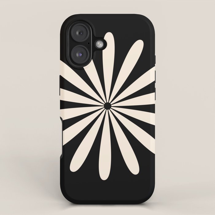 Big Daisy Retro Minimalist Flower Black and Almond Cream iPhone Case Gallery Image 1
