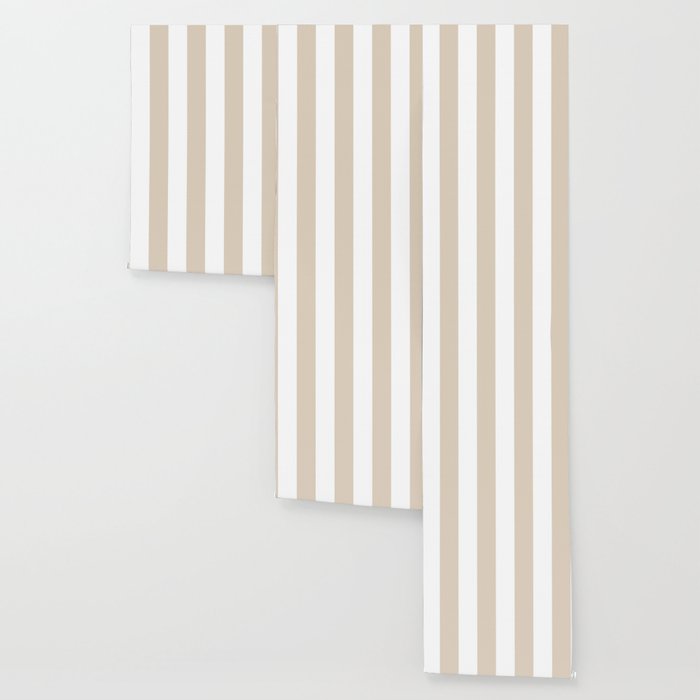 Neutral Stripes Narrow Vertical Stripe Pattern in Mushroom Beige and White Wallpaper Gallery Image 3