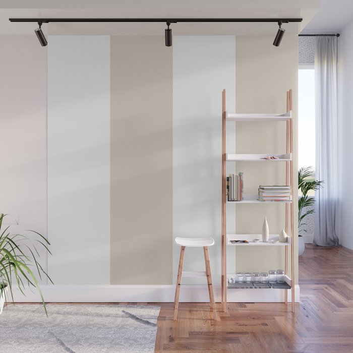 Neutral Stripes Narrow Vertical Stripe Pattern in Mushroom Beige and White Wall Mural Gallery Image 1