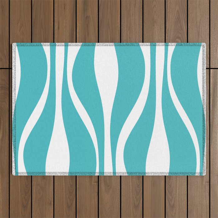 Mid Century Modern Abstract Lounge Pattern in Turquoise Outdoor Rug Gallery Image 1