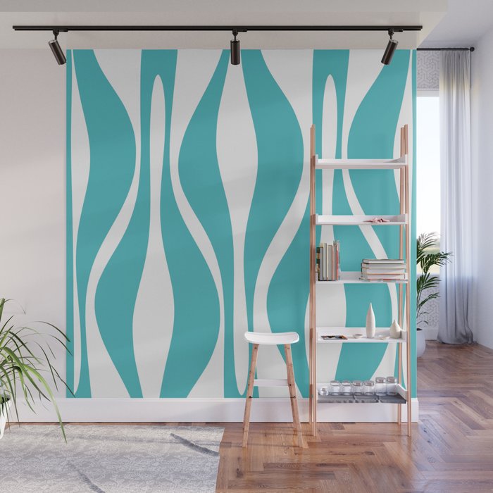 Mid Century Modern Abstract Lounge Pattern in Turquoise Wall Mural Gallery Image 1