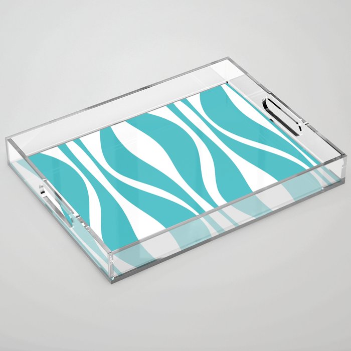 Mid Century Modern Abstract Lounge Pattern in Turquoise Acrylic Tray Gallery Image 1