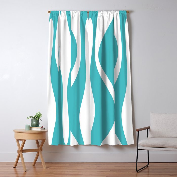 Mid Century Modern Abstract Lounge Pattern in Turquoise Window Curtain Gallery Image 5