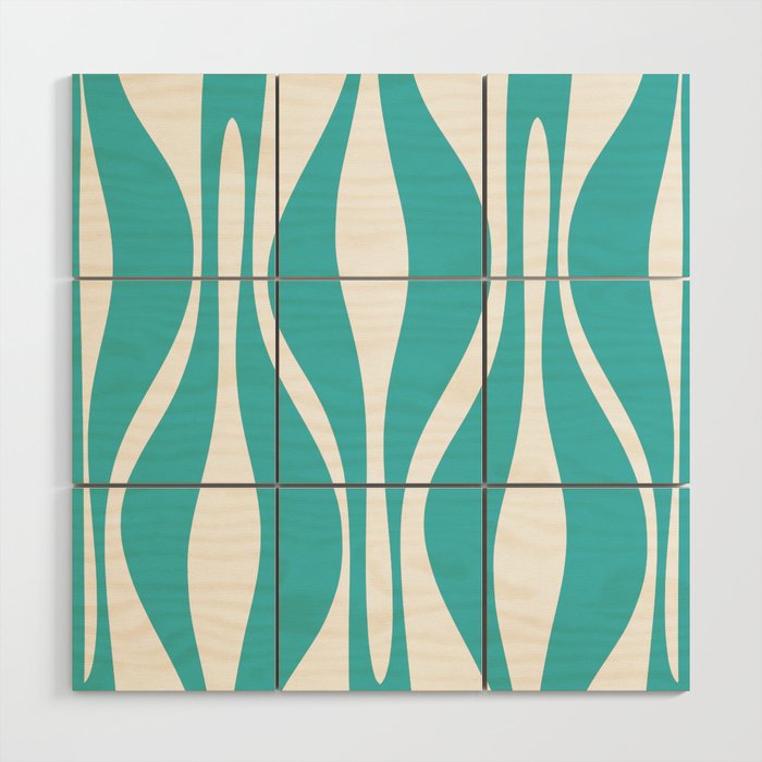 Mid Century Modern Abstract Lounge Pattern in Turquoise Wood Wall Art Gallery Image 1
