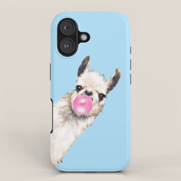 Bubble Gum Sneaky Llama in Blue iPhone Case Gallery Image 1