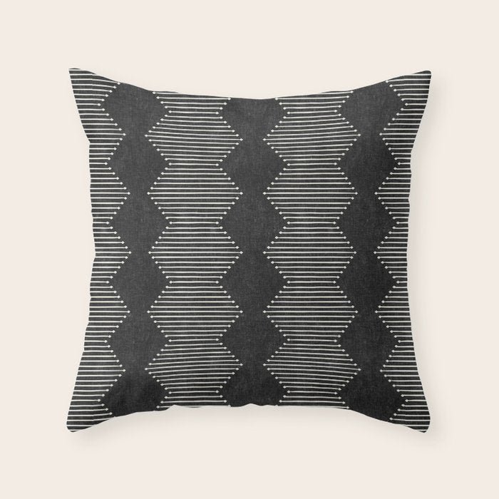 mudcloth diamonds - onyx Throw Pillow Gallery Image 1