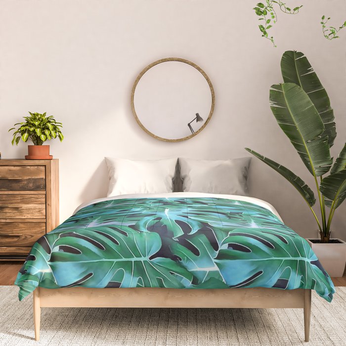 Monstera leaves Comforter Gallery Image 3