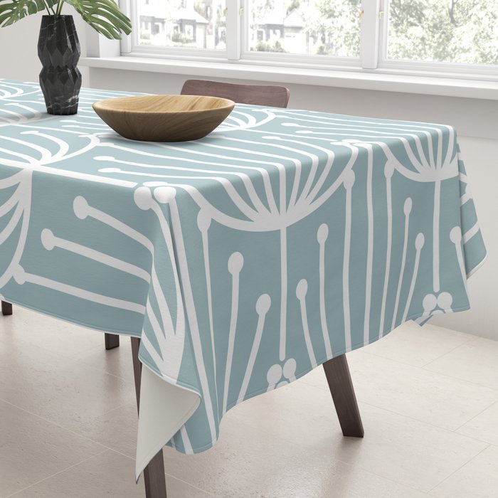 Retro Art, Floral Prints, Light Blue and White Tablecloth Gallery Image 3