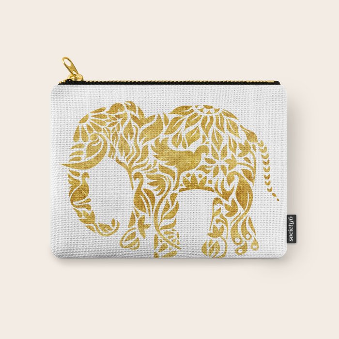 Floral Elephant in Gold Carry All Pouch Gallery Image 1