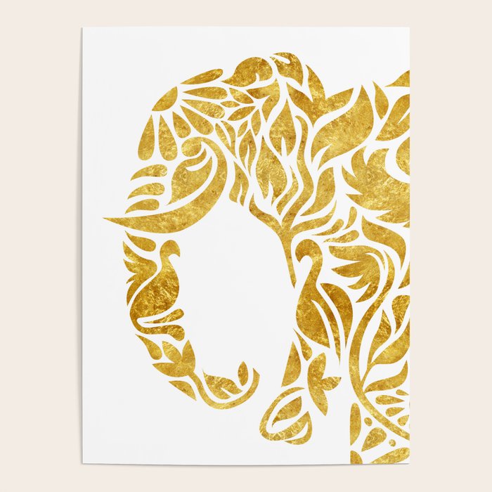 Floral Elephant in Gold Poster Gallery Image 1