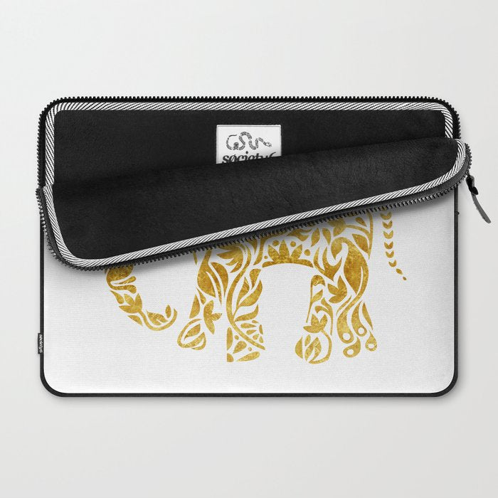 Floral Elephant in Gold Laptop Sleeve Gallery Image 2