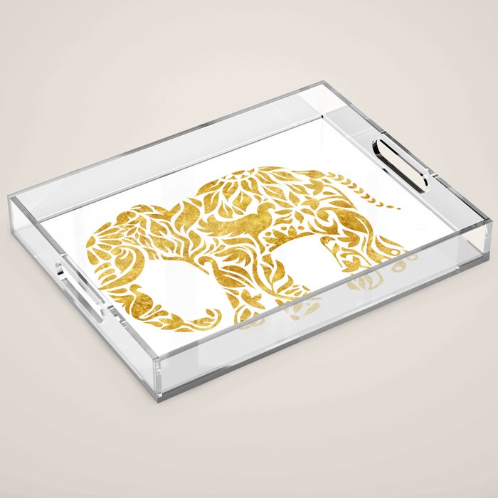Floral Elephant in Gold Acrylic Tray Gallery Image 1