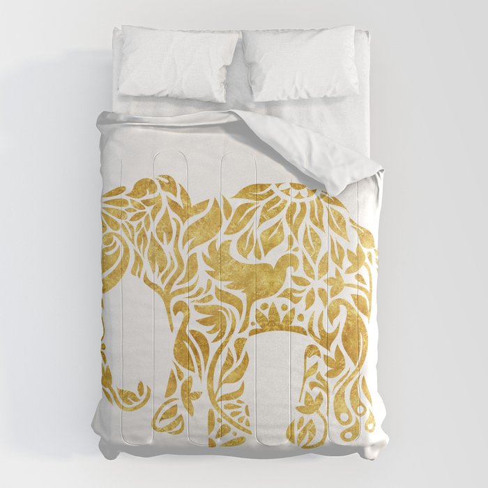 Floral Elephant in Gold Comforter Gallery Image 1