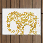 Floral Elephant in Gold Outdoor Rug Gallery Image 1