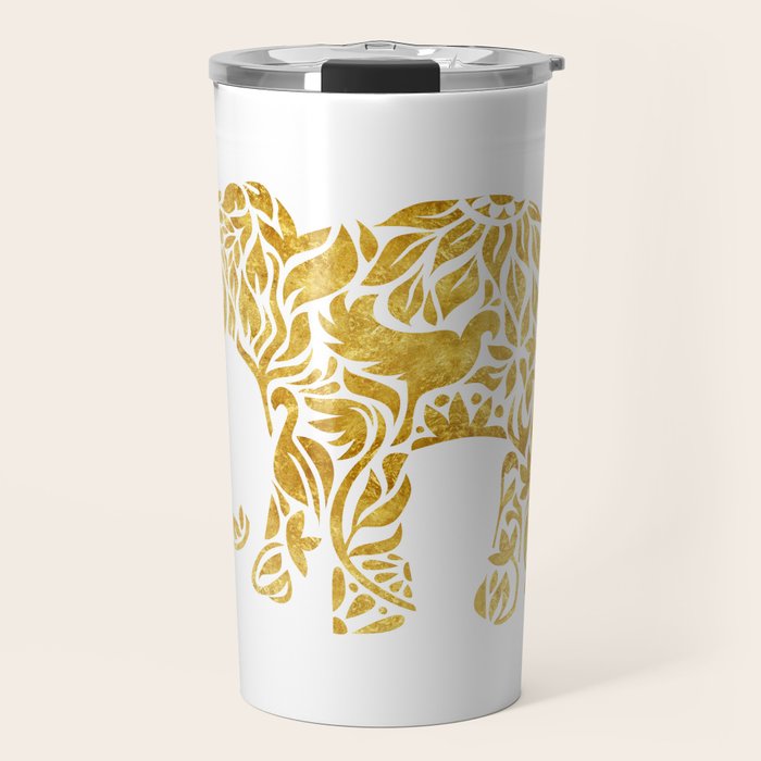 Floral Elephant in Gold Travel Mug Gallery Image 1