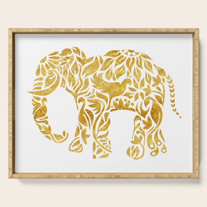 Floral Elephant in Gold Serving Tray Gallery Image 1