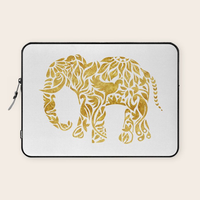 Floral Elephant in Gold Laptop Sleeve Gallery Image 1
