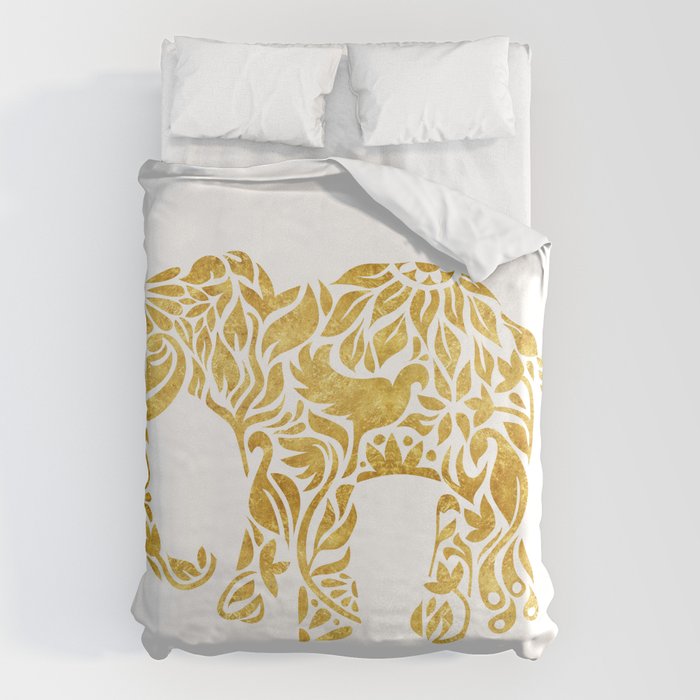 Floral Elephant in Gold Duvet Cover Gallery Image 1
